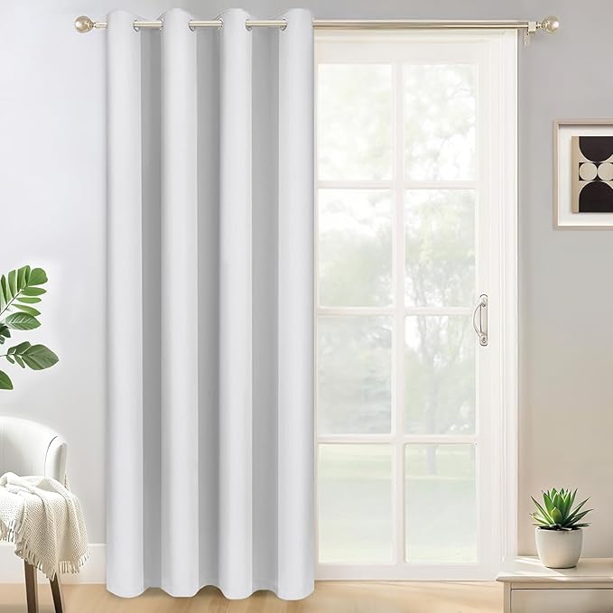 Yakamok Wide Thermal Blackout Patio Door Curtain Panel,Greyish White Grommet Sliding Door Insulated Curtains, Extra Wide Curtains for Sliding Glass Door,Greyish White, W52 x L84, 1 Panel