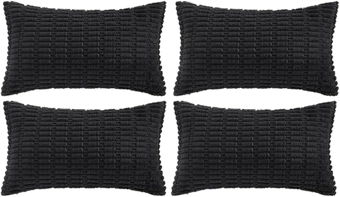 Fancy Homi 4 Packs Decorative Throw Pillow Covers for Living Room Couch Bed, Modern Farmhouse Boho Home Décor Accent Cushion Case, 24" x 12" (Pack of 4), Black