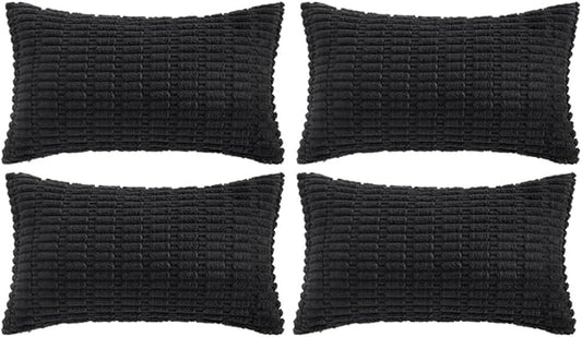 Fancy Homi 4 Packs Decorative Throw Pillow Covers for Living Room Couch Bed, Modern Farmhouse Boho Home Décor Accent Cushion Case, 24" x 12" (Pack of 4), Black