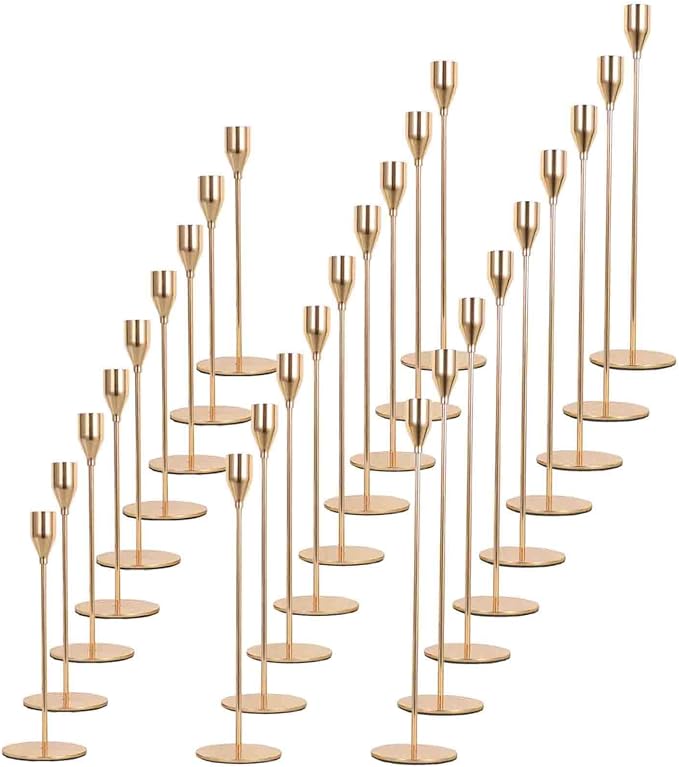 Gold Candlestick Holders Bulk, Set of 27 Taper Candle Holders for Table Centerpiece, Candle Sticks Holders Stand Candelabra Candle Holder for Wedding Dinning Home Decor