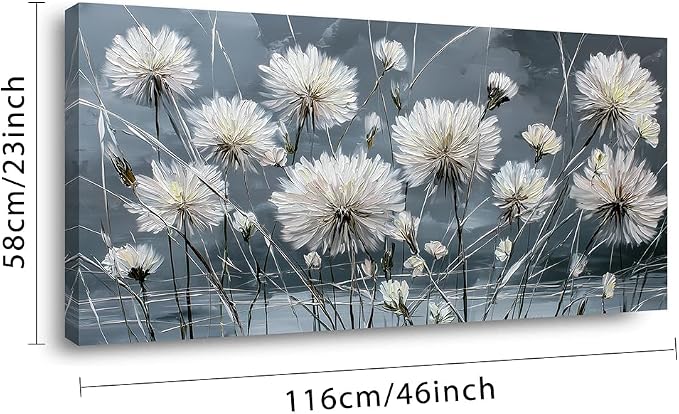 Ggaafet White Dandelion Wall Art for Living Room Canvas Oil Painting Prints Beautiful Flower Floral Blooming Art Deco Modern Artwork Office Bedroom Family Dining Room Decor Large