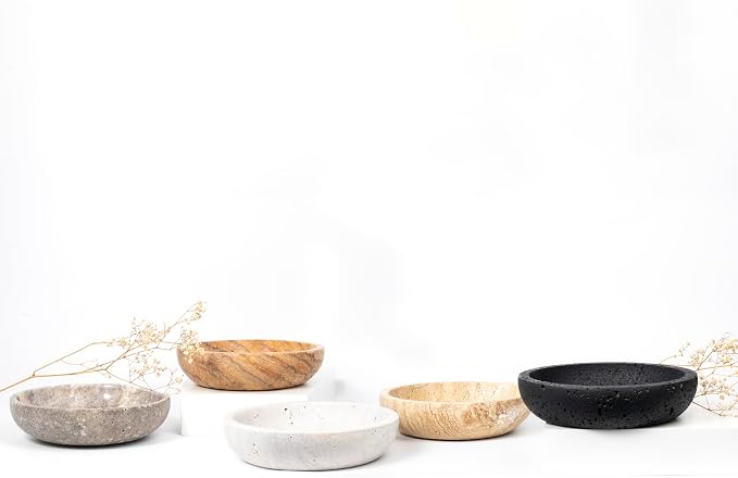 Shelf & Nook Travertine Decorative Bowls for Home Decor. Key Bowl for Entryway Table in a Choice of 5 Colors (Silver-Gray, Small)