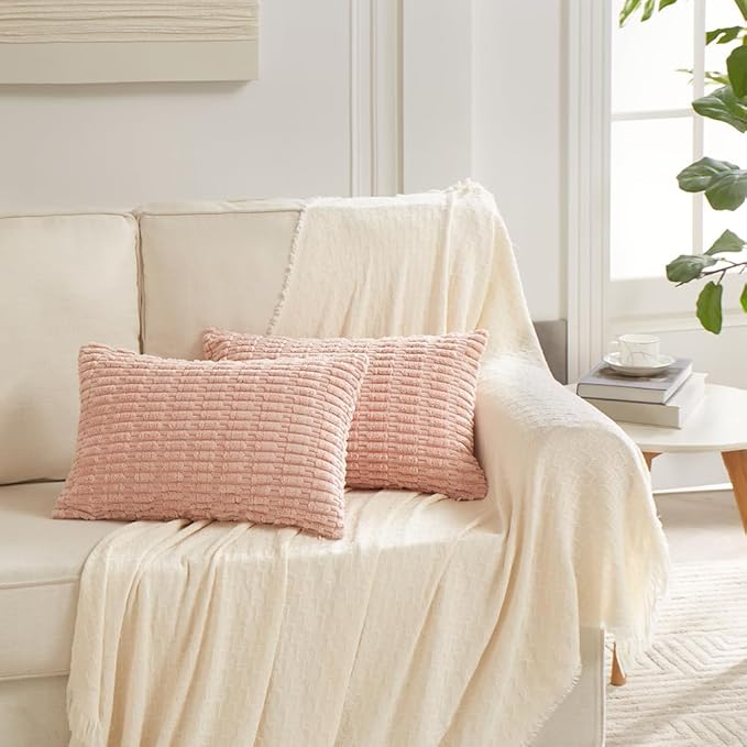 Fancy Homi 4 Packs Decorative Throw Pillow Covers for Living Room Couch Bed, Modern Farmhouse Boho Home Décor Accent Cushion Case, 20" x 12" (Pack of 4), Blush Pink