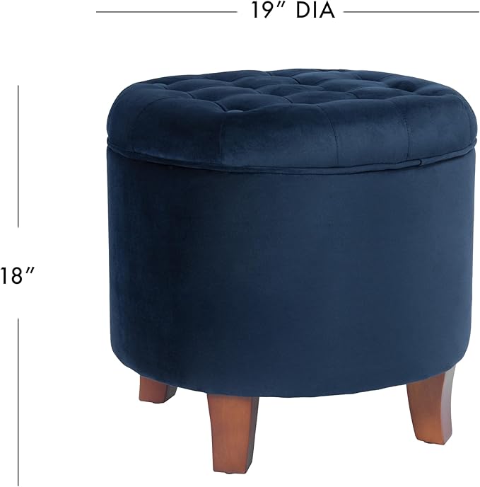 HomePop 19" Velvet Button Tufted Round Storage Ottoman - Navy Blue