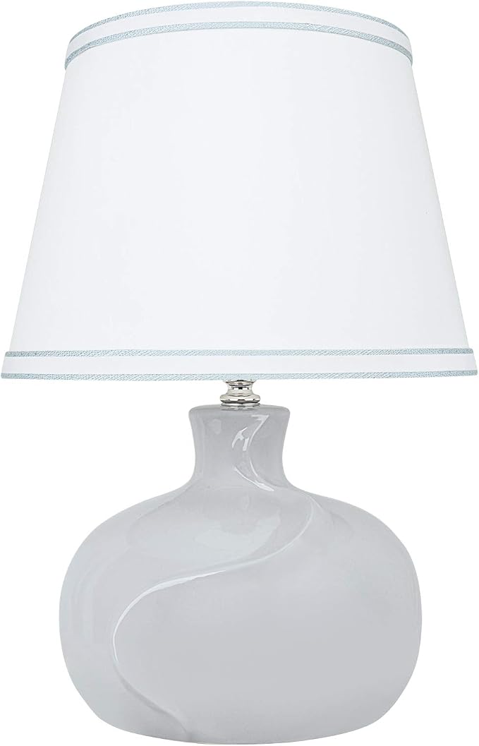 Aspen Creative 40182-31, 14-1/2" High Transitional Ceramic Table Lamp, Light Grey and Hardback Empire Shaped Lamp Shade in White, 10" Wide