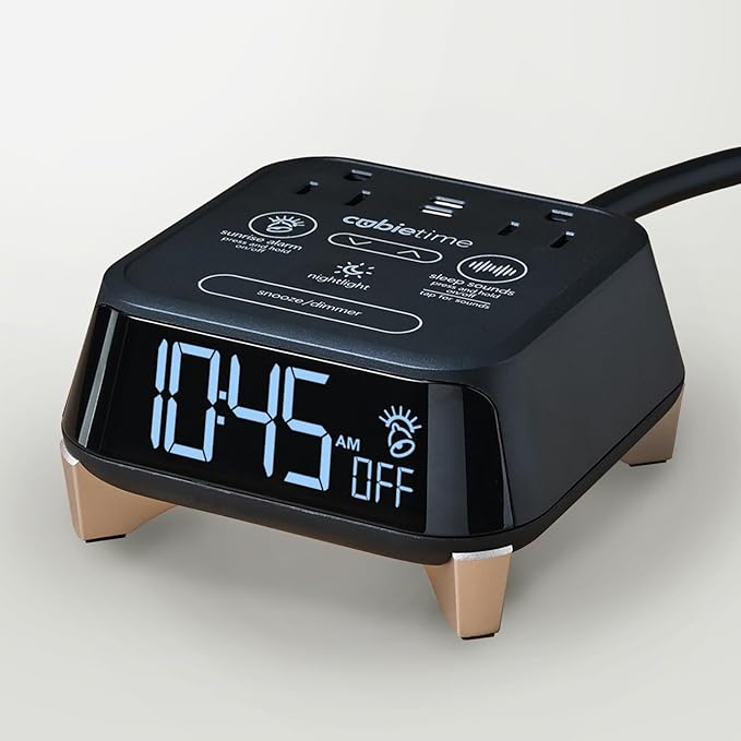 Brandstand CubieTime Zen (Latest Model) - White Noise/Sleep Sounds Alarm Clock Charger with 2 USB-C Ports, 2 Power Outlets, Night Light