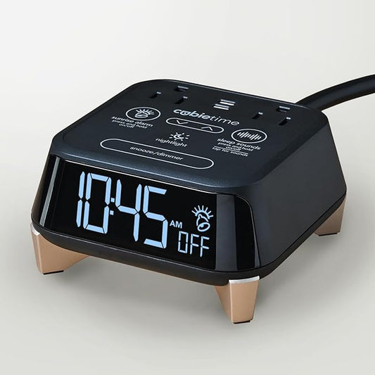 Brandstand CubieTime Zen (Latest Model) - White Noise/Sleep Sounds Alarm Clock Charger with 2 USB-C Ports, 2 Power Outlets, Night Light