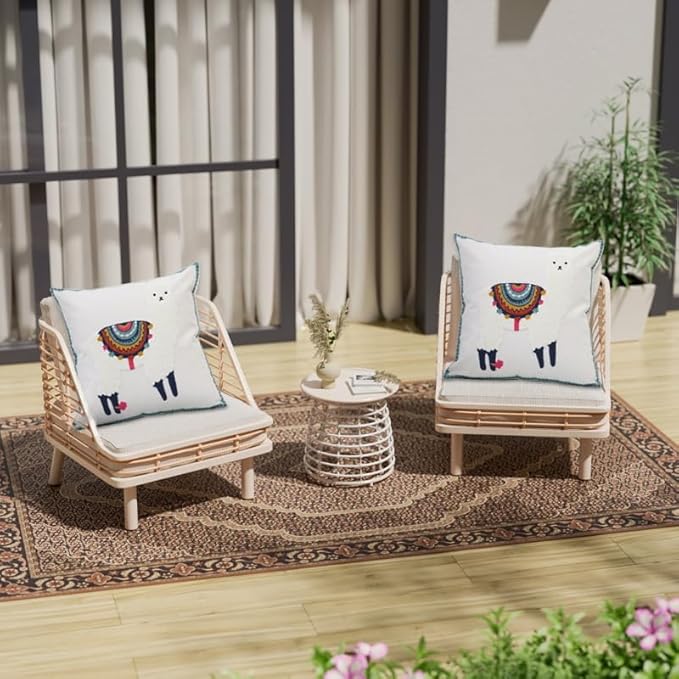 Pack of 2 Embroidered Decorative Throw Pillow Cover 18x18 Inch Farmhouse Floral Pillowcase for Living Room Sofa Bed (White Alpaca)