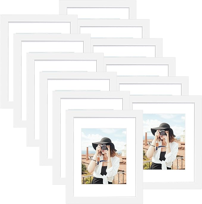 Picrit 9x12 Picture Frame Set of 12, Display 6x8 with Mat or 9x12 without Mat, Photo Frames for Wall Mounting or Table Top Display, White