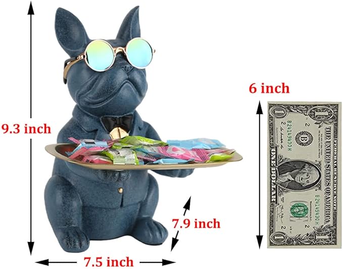 Modern Resin Blue Bulldog Statue Piggy Bank Key Holder Candy Jewelry Earrings Tray for Home Decor Modern Art Dining Table Decor Office
