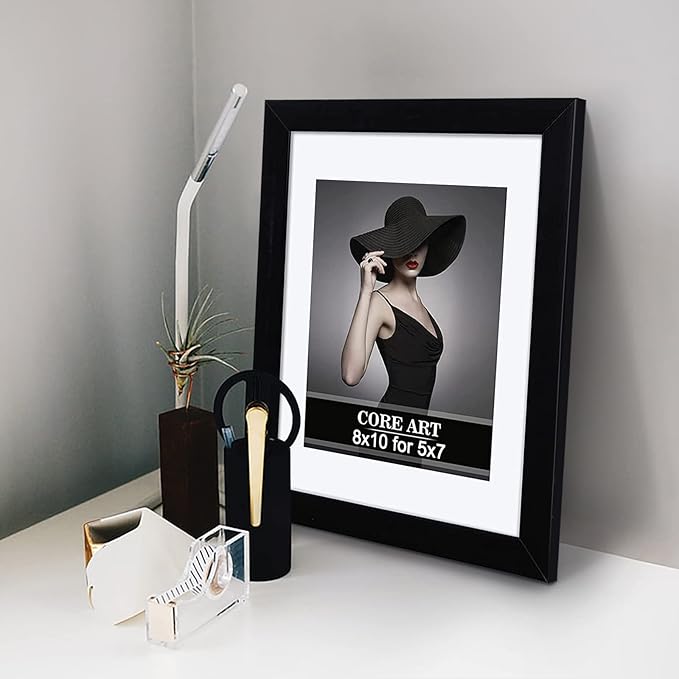 CORE ART 8x10 Black Picture Frame Set of 4,Display Pictures 5x7 with Mat or 8 x 10 without Mat,Multi Photo Frames Collage for Wall or Tabletop Display