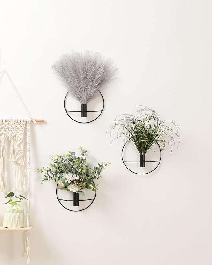 Pretty Jolly Boho Wall Decor Pampas, Wall-Mounted Metal Wall Art, Hanging Artificial Plant, Wall Decor for Living Room, Bedroom, Bathroom, Office, Dorm, Modern wall Decor 2 Pack