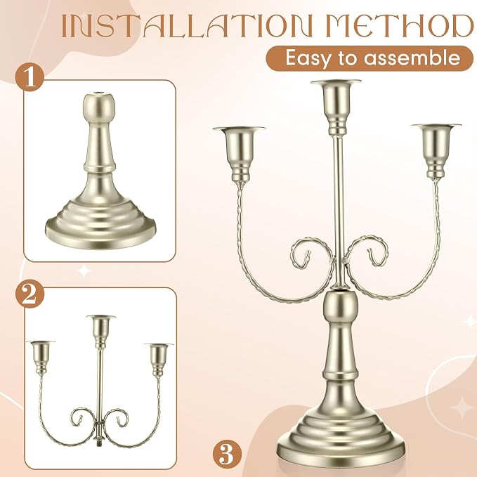 Dandat 3 Pcs 3 Arm Metal Candelabra Candlestick Holders Tall Candlestick Holders Gothic Candle Holder for Home Wedding Church Christmas Party (Retro,11.8 Inch,Matte Silver)