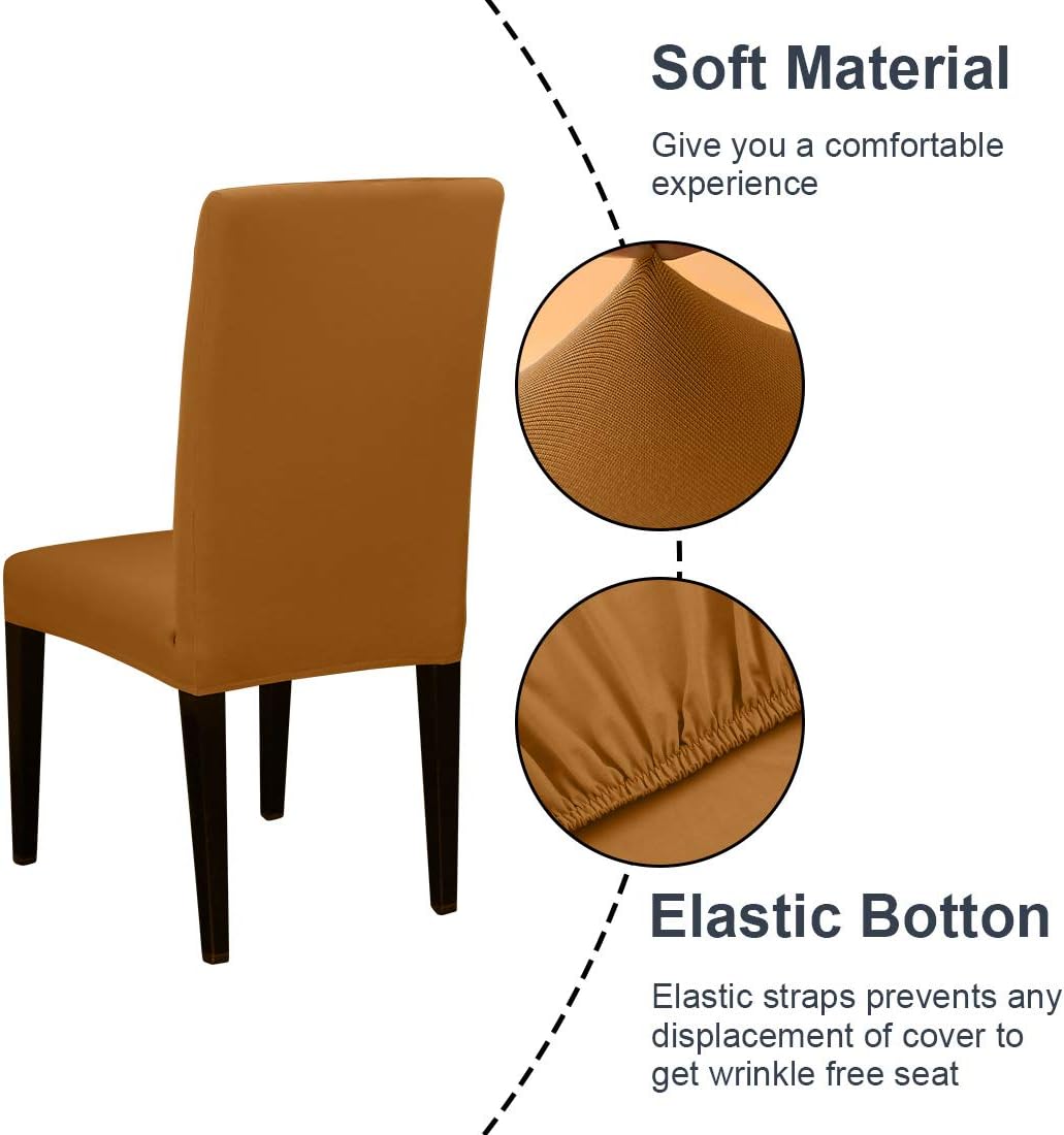 JQinHome 6 Pcs Dining Chair Slipcover,High Stretch Removable Washable Chair Seat Protector Cover for Home Party Hotel Wedding Ceremony (Camel)