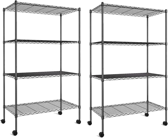 Simple Deluxe Heavy Duty 4-Shelf Storage Shelving Unit, 36" D x 14" W x 55.91" H Steel Organizer Wire Rack 1000Lb Capacity, Black, 2 Pack