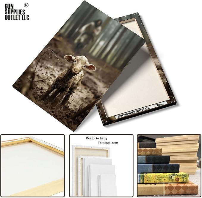 GUN SUPPLIES OUTLET LLC Christian Wall Art Jesus Chasing Lost Lamb Canvas Print Inspirational Wall Decor 16x20 Inch Home Decor