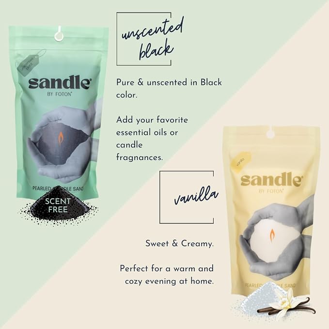 Sandle by Foton Pearled Candle – Duo-Pack (2 x 10oz) – Black Unscented & Vanilla, Non-Toxic, Luxury & Long-Lasting – Up to 120 Hours – with 15 Wicks Each
