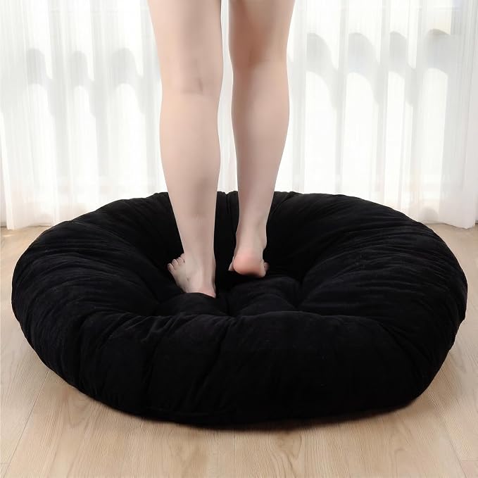 Funnymoom 35" Large Floor Cushion Round Meditation Floor Pillow Papasan Swing Cushion for Adults Oversized Playroom Pillows Reading Nook Big Pillow for Yoga Living Room Sofa Balcony(Black, Classic)
