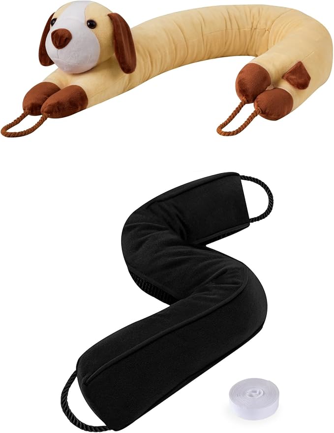 Sunolga 2 Pack of 38 Inches Door Draft Stoppers, Includes 2.2Lbs Black Door Draft Stopper & 2.4Lbs Dog Shape Sound Proof Draft Guard