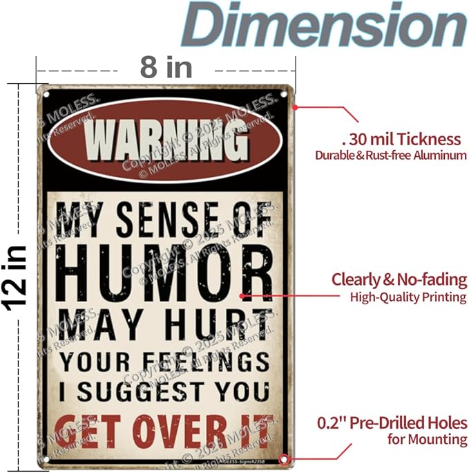 Vintage Man Cave Decor Signs – MY SENSE OF HUMOR | 12x8″ Funny Metal Sign for Man Cave, Garage, or Workshop Wall Decor – Man Cave Accessories & Gifts for Men, 2358