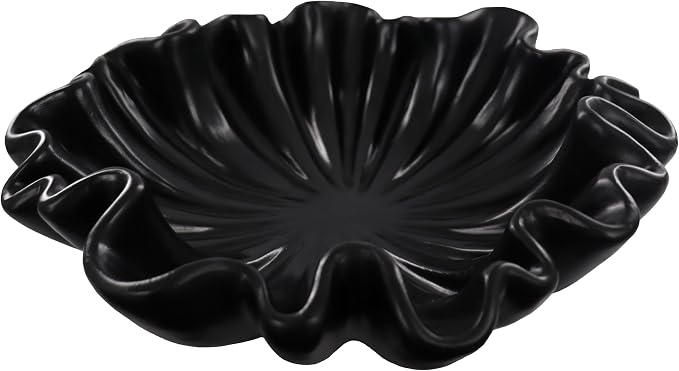 12" Large Decorative Bowl decor - Scalloped Decorative Bowls for Home Decor - Organic Fluted Modern Home Decor,Ruffle Decor key bowl,bowl for keys,Black