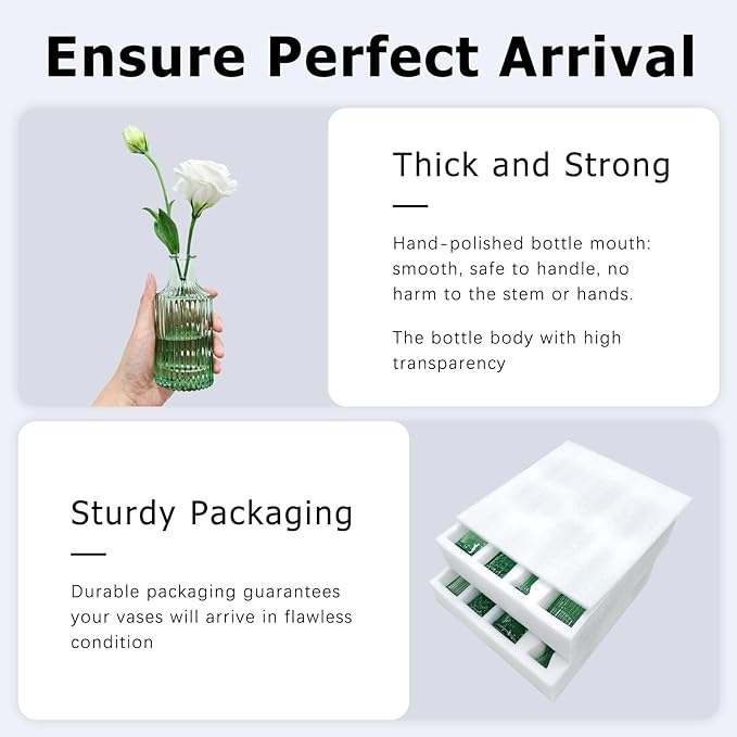 SUPMIND Glass Bud Vase Set, 16pcs Small Green Flower Vases for Table Centerpieces in Bulk, Mini Vintage Vase for Wedding, Home, Table Decoration