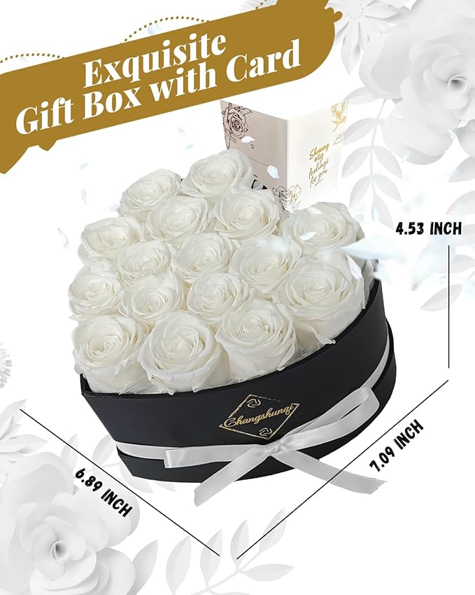 Changshunqi 16 Flowers Forever Preserved Roses in Box, Preserved Flowers Womens Birthday Gifts for Women Mothers White Rose Gift for Her Romantic Eternal Rose for Women Mom Friends