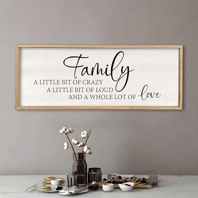 Family A Little Bit Of Crazy Sign Wall Decor 32"×12" Rustic Farmhouse Living Room Large Soild Wood Framed Hallway Hanging Sign Aesthetic Inspirational Quotes Entryway Home Wall Art (Wood)