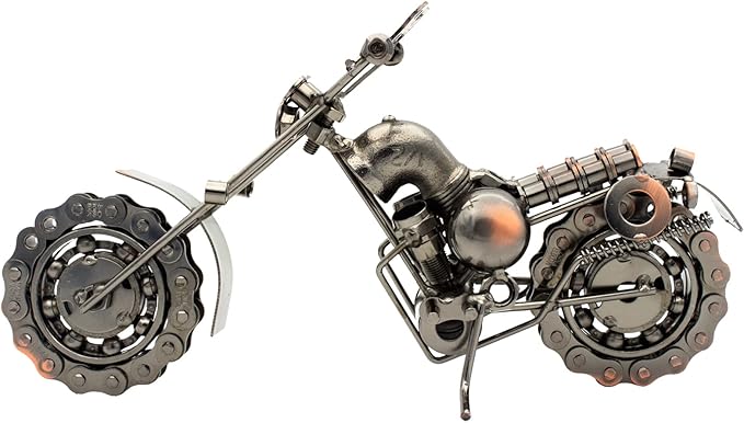 Handmade Metal Motorcycle Model, 11 Inch - Unique Gifts for Men, Dad, Boyfriend, Him, Biker Enthusiasts - Vintage Motorcycle Figurine for Home, Office & Man Cave Decor