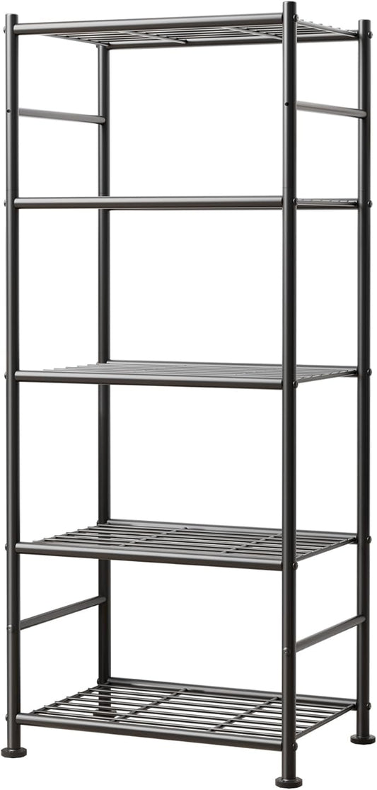 Sakugi 5-Tier Metal Storage Shelves - Slim Shelf Organizer with Reinforced Side Bars, Spacious Storage for Kitchen, Bathroom, and Laundry Room Organization, 18.2" x 12.5" x 57.1", Black