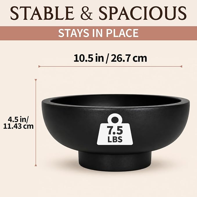 Concrete Fruit Bowl – Large Decorative Pedestal Bowl for Kitchen Counter, Entryway, or Coffee Table – Modern Catch – All Key Bowl – Heavyweight Centerpiece for Home Decor (Black)