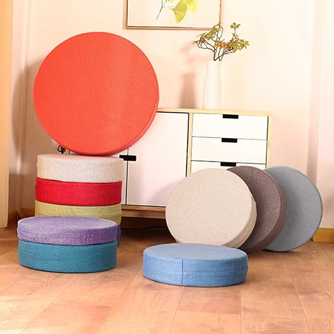 Round Floor Pillow Cover Tatami Floor Cushion Cover Straw Japanese Futon Cover Meditation Seating Ottoman Throw Protector for Living Room Indoor Outdoor Red,15.75 inches