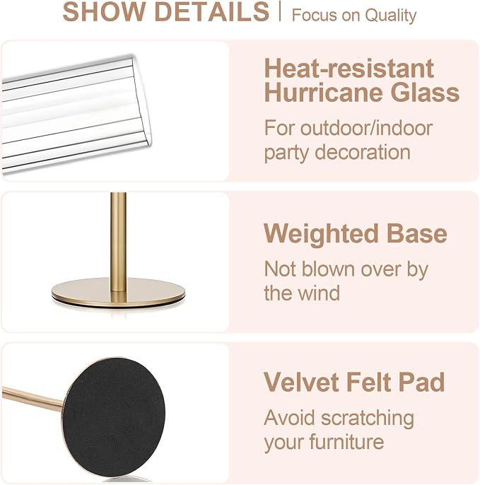 Garvee Gold Hurricane Candle Holders Set of 6, Taper Candlestick Holders with Ribbed Glass Cylinder Sleeves, Elegant Table Centerpiece for Wedding, Birthday, Christmas, Home Decor
