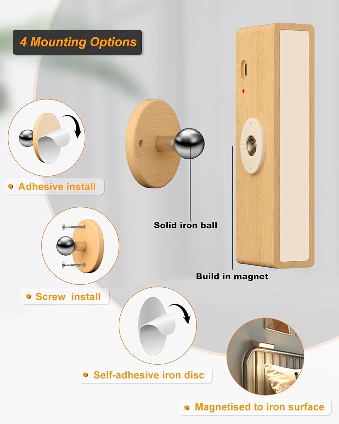 DetarZinLED Battery Operated Wall Sconces Set of 2,Rechargeable Wall Lights Wood,Stick On Wall Lights for Bedroom,Wall Mounted Bedside Reading Lamps Dimmable,Battery Powered Wall Lamp for Bedroom