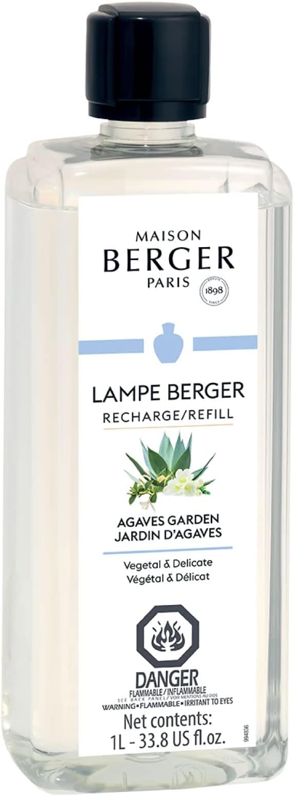 Maison Berger Agaves Garden Lampe Berger Refill, 1 Liter (33.8 fl oz), 2-in-1 Catalytic System, Neutralizes Odors and Diffuses Fragrance, Lemon, Coffee, Blue Agave, Made in France