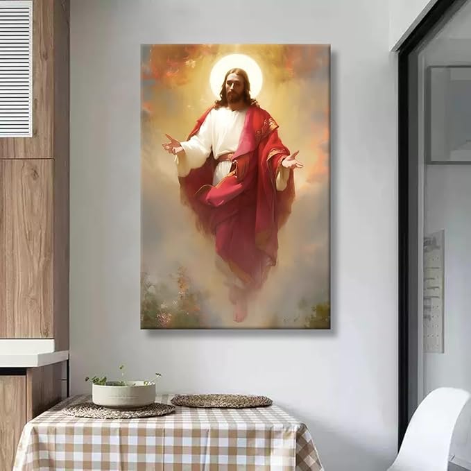Eysintum Framed Jesus Christ Ascension Wall Art Christian Religious Canvas Print Faith Home Decor Spiritual Poster for Living Room Church Prayer Room Ready to Hang 24x36in