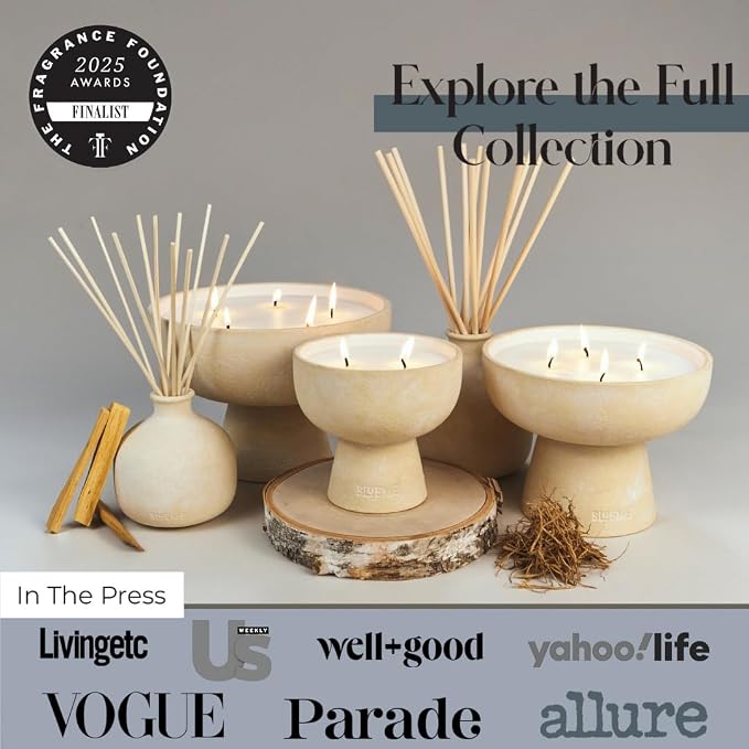 Blueme Spiritual Candle | Palo Santo & Vetiver | 4 Wick - Refillable Wellness Candle with Essential Oils, Hand Finished & Poured Soy Wax Blend Ceramic Vessel, Natural Cotton Wicks | Large 24 oz