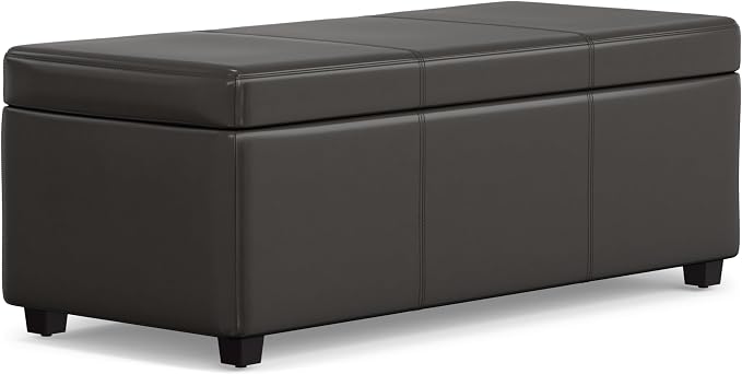 SIMPLIHOME Avalon Lift Top Rectangular Storage Ottoman - 44 inch Wide Upholstered Vegan Leather Lift-Top Ottoman in Tanners Brown, Contemporary Coffee Table Ottoman for Living Room with Hidden Storage