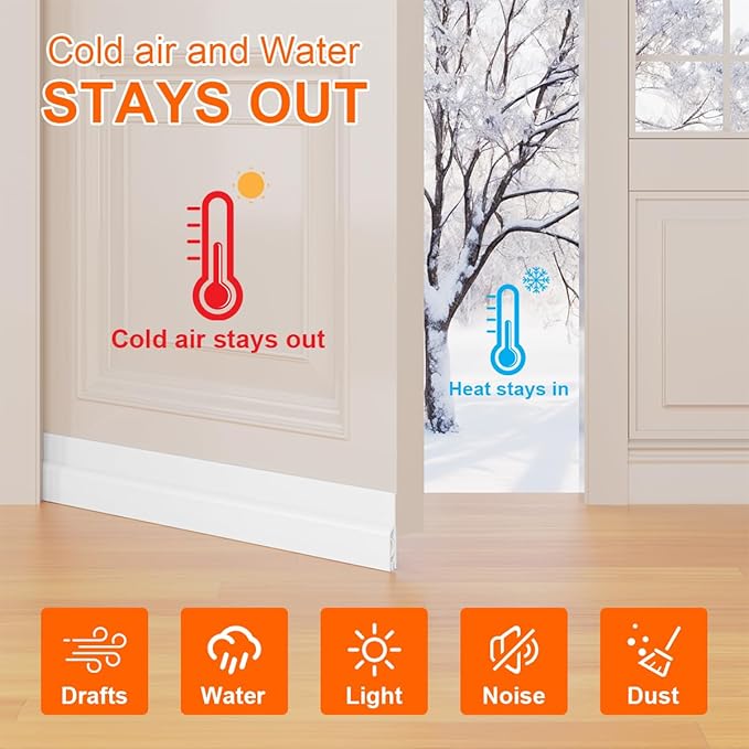 Door Draft Stopper for Bottom of Door, Adjustable Weather Stripping Door Seal for Cold Insulation, Under Door Sweep for Exterior & Interior Doors, Door Bottom Seal Blocker Noise (39inch,White)