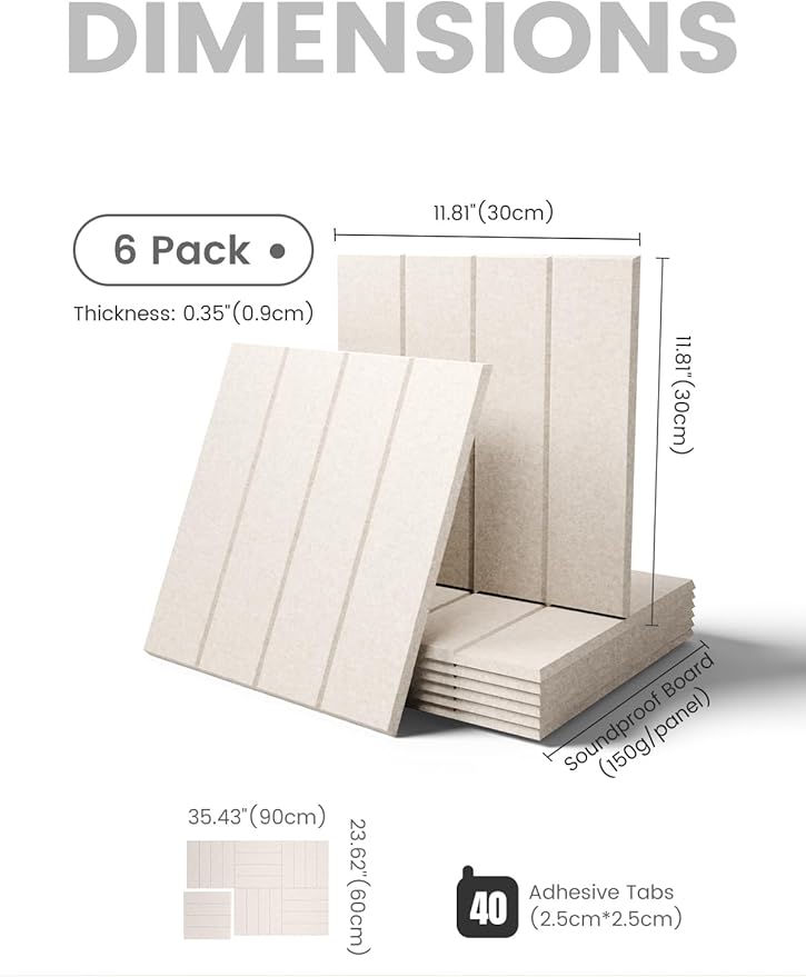 Fluxynara Felt Bulletin Board Tiles Large 36" x 24" Cork Board Alternative-6 Pack with 40 Adhesive Tabs, Thick Slat Wall Panels for Office Decor, Push Pin Board Wall Organizer Alternative - Oatmeal