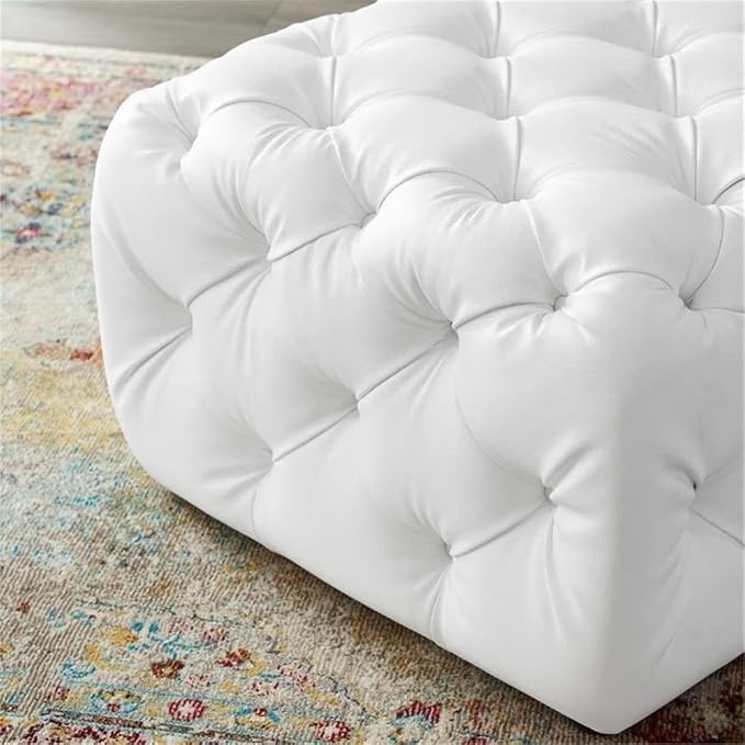 Modway EEI-3775-WHI Anthem Tufted Button Square Faux Leather Ottoman, White