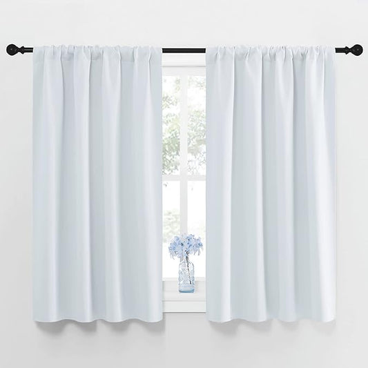 NICETOWN Greyish White Window Curtain Panels - Thermal Insulated Rod Pocket Room Darkening Curtain Sets for Bedroom (Platinum - Greyish White, 2 Panels, 42 in x 45 in (W x L))