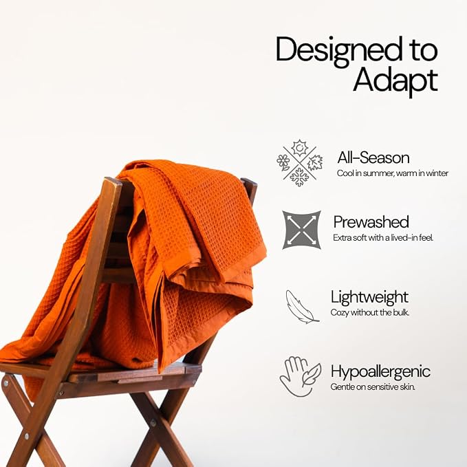 GOTS Certified 100% Organic Cotton Salt Earth Throw Blanket, 90"X 90" Blankets & Throws For Bed, Throw Blanket For Couch,Modern & Cozy Blanket, All Season Waffle Blanket, Soft Blanket (Cinnamon Stick)