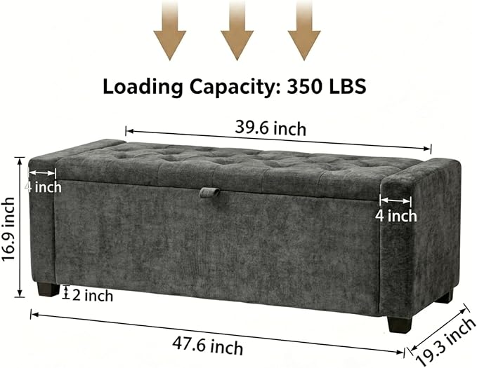 47" White Ottoman Bench, Comfort Bed End Storage Bench for Living Room | Versatile design works as a coffee table or footstool; easy assembly, sturdy structure, and comfortable padded cushion.
