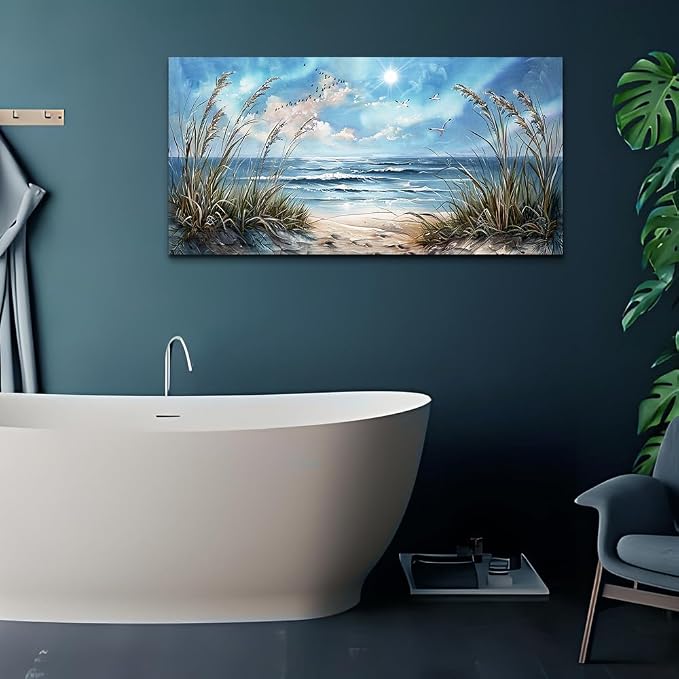 hyidecorart Wall Art For Living Room Wall Decor For Bedroom Bathroom Decoration Sunshine Ocean Scenery Painting Blue Sea Waves Wall Pictures Office Modern Canvas Prints Artwork Aesthetic Home Decor