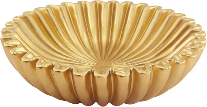 Large Modern Decorative Ruffle Bowl for Home Decor Fruit Bowl Organic Catch All Key Kitchen Entryway Shelf Coffee Table,Gold