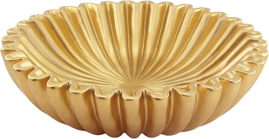 Large Modern Decorative Ruffle Bowl for Home Decor Fruit Bowl Organic Catch All Key Kitchen Entryway Shelf Coffee Table,Gold