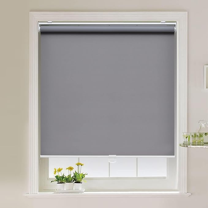 AOSKY Cordless Roller Shades Blackout Blinds for Windows Room Darkening Rolled Up Shades with Spring System, UV Protection Window Shades Door Blinds for Home and Office (15" W x 64" H, Grey)