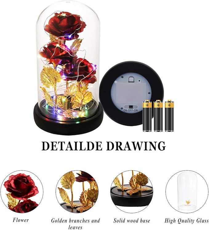 Valentines Day Gifts for Her,Beauty and The Beast Rose Birthday Gift,Galaxy Flower Rose with 2 Light Modes,Colorful Crystal Flower Enchanted Rose in Glass Dome,Womens Gifts for Mom Wife Girlfriend