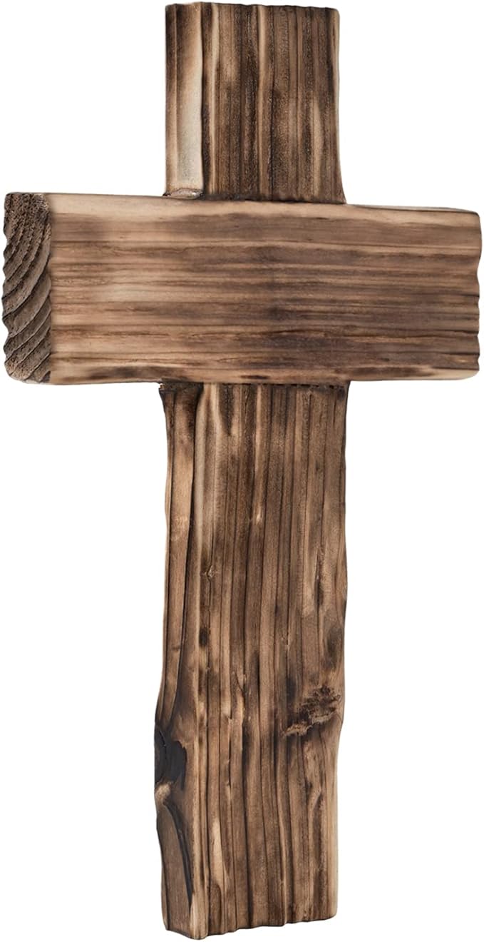 Retro Handmade Log Wood Cross Baptism Cross Wall Decor Spiritual Religious Crosses Small Wooden Room Church & Home for Wall Table Decor Outdoor Wooden Crosses Gifts with Hook for Hanging Wall